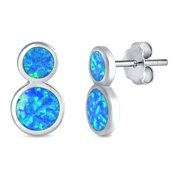 Fashion Ball Design Stud Earrings Lab Created Blue Opal 925 Sterling Silver (14mm)